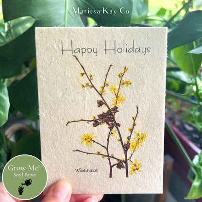 Happy Holidays Card + Personal Note – Plantable Seed Paper, Witch Hazel – Single