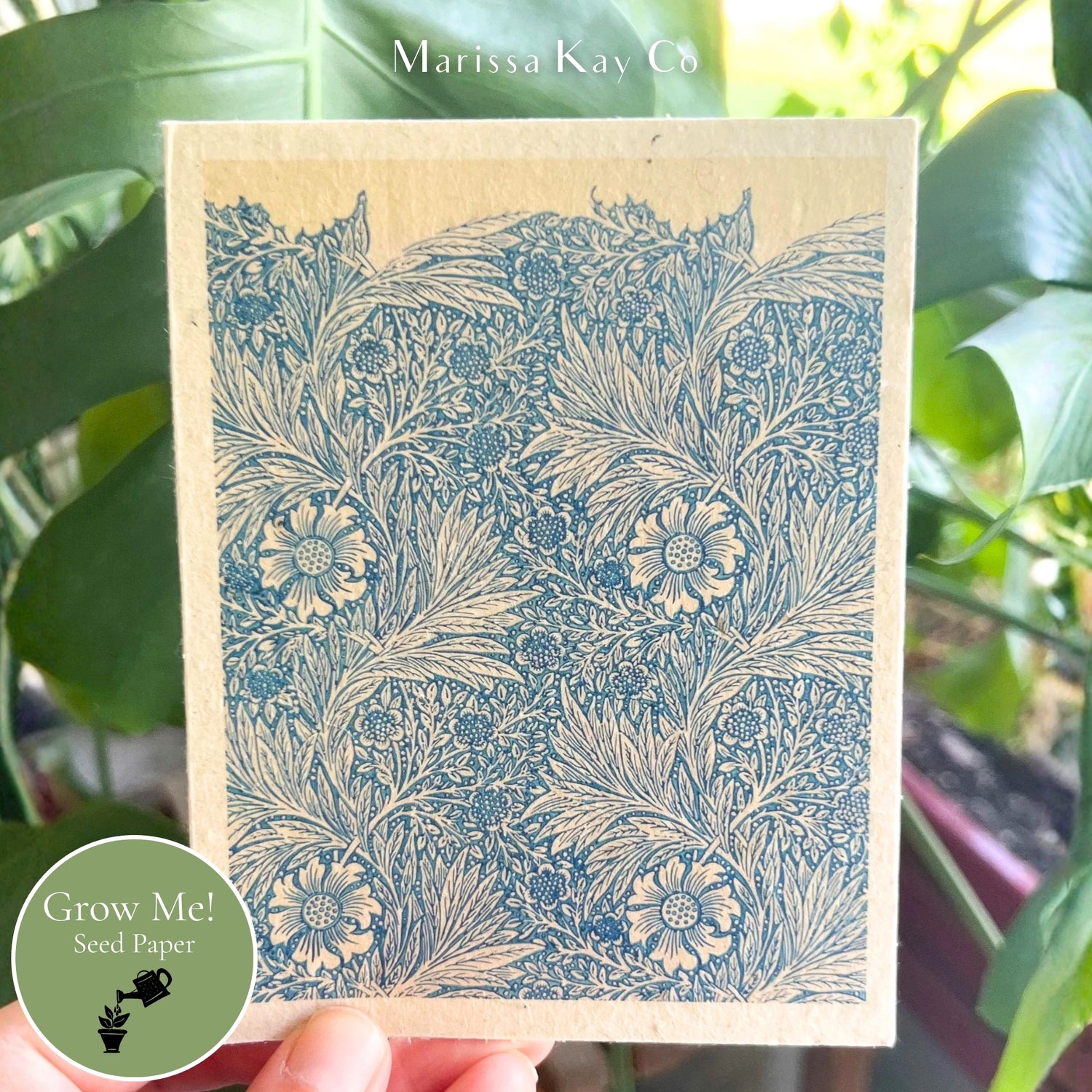 All-Occasion Card + Personal Note – Plantable Seed Paper, William Morris Blue Print – Single