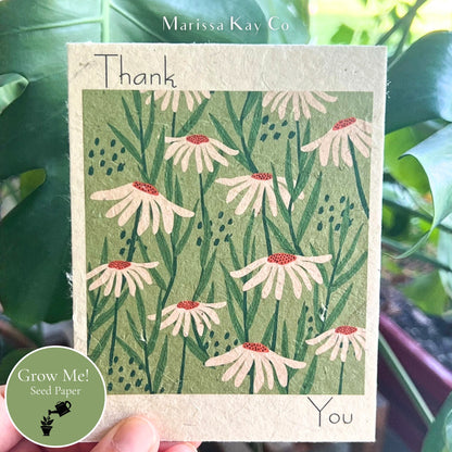 Thank You Card + Personal Note – Plantable Seed Paper, White Daisies – Single