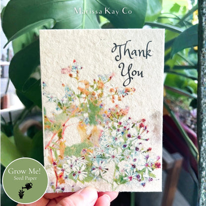 Thank You Card + Personal Note – Plantable Seed Paper, Wildflowers – Single
