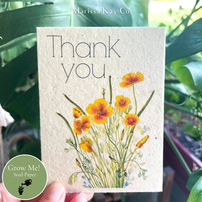 Thank You Card + Personal Note – Plantable Seed Paper, Poppies – Single