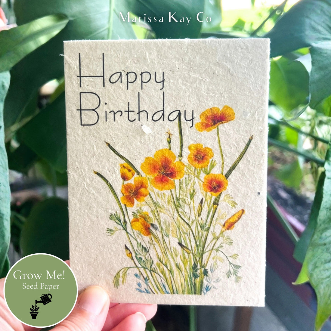 Happy Birthday Card + Personal Note – Plantable Seed Paper, Poppies – Single