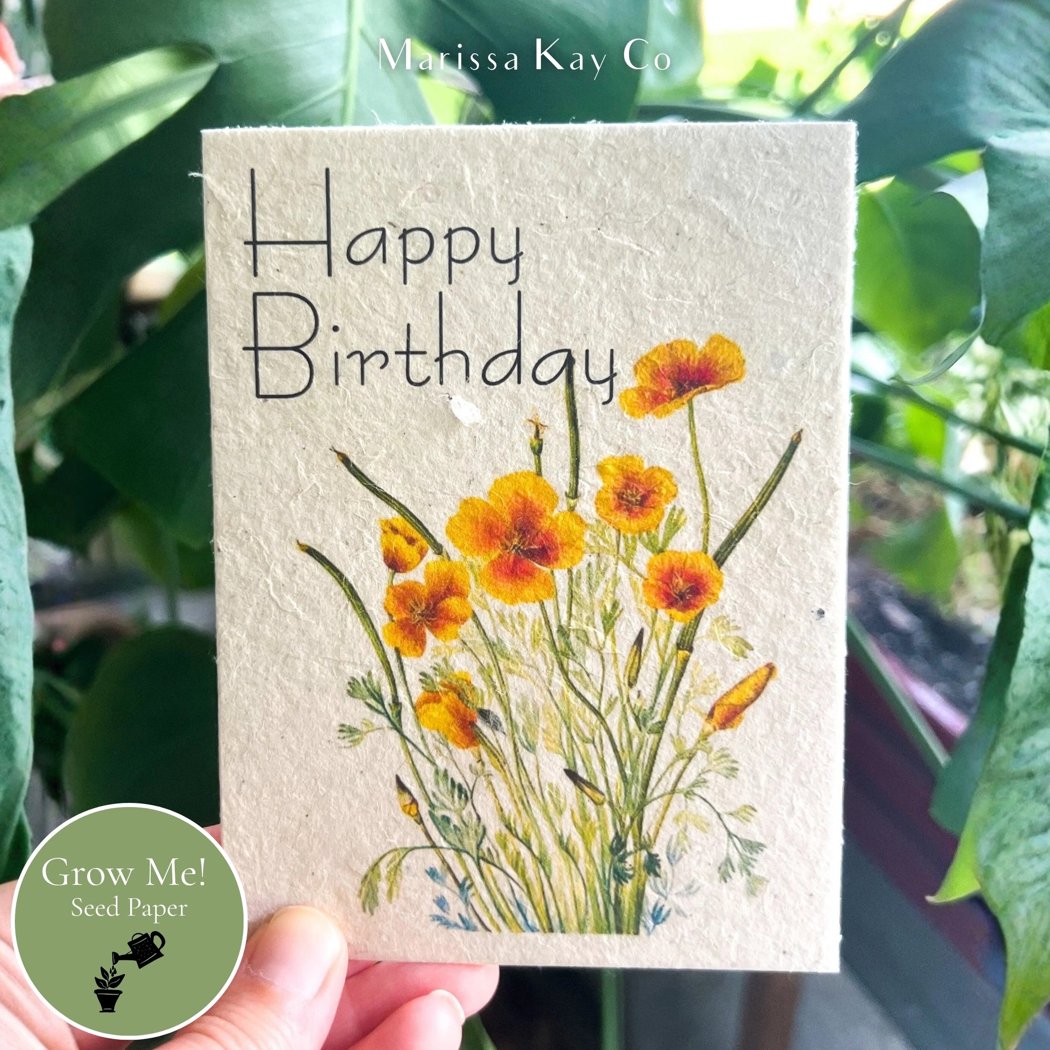 Happy Birthday Card + Personal Note – Plantable Seed Paper, Poppies – Single