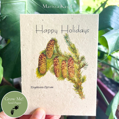 Happy Holidays Card + Personal Note – Plantable Seed Paper, Spruce – Single