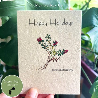 Happy Holidays Card + Personal Note – Plantable Seed Paper, Mt Cranberry – Single