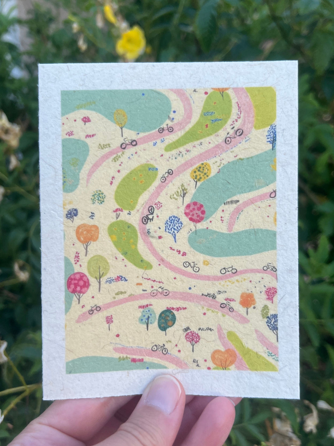 seed paper greeting card with bike path on it for bike lovers