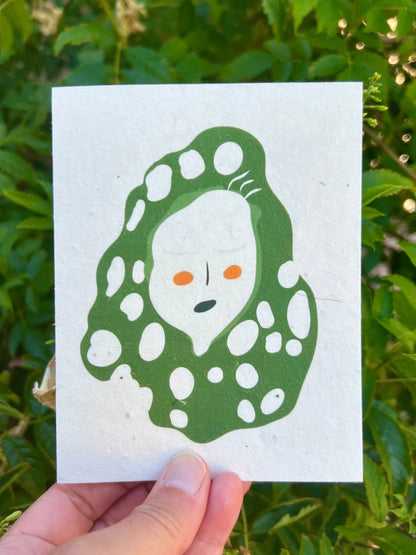 green botanical women on plantable greeting card
