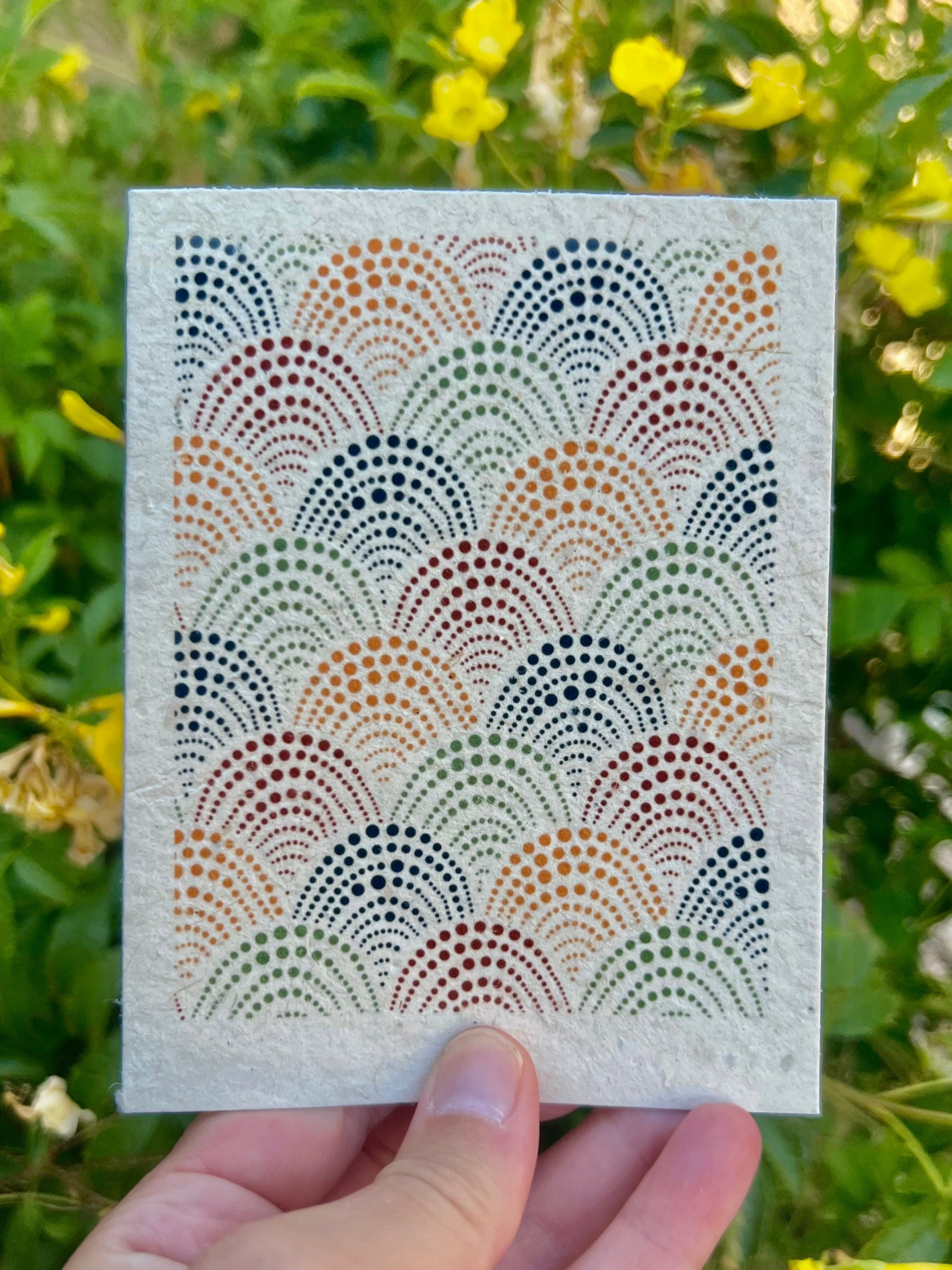 scallop dotted design, wave pattern, natural colors on seed paper greeting card