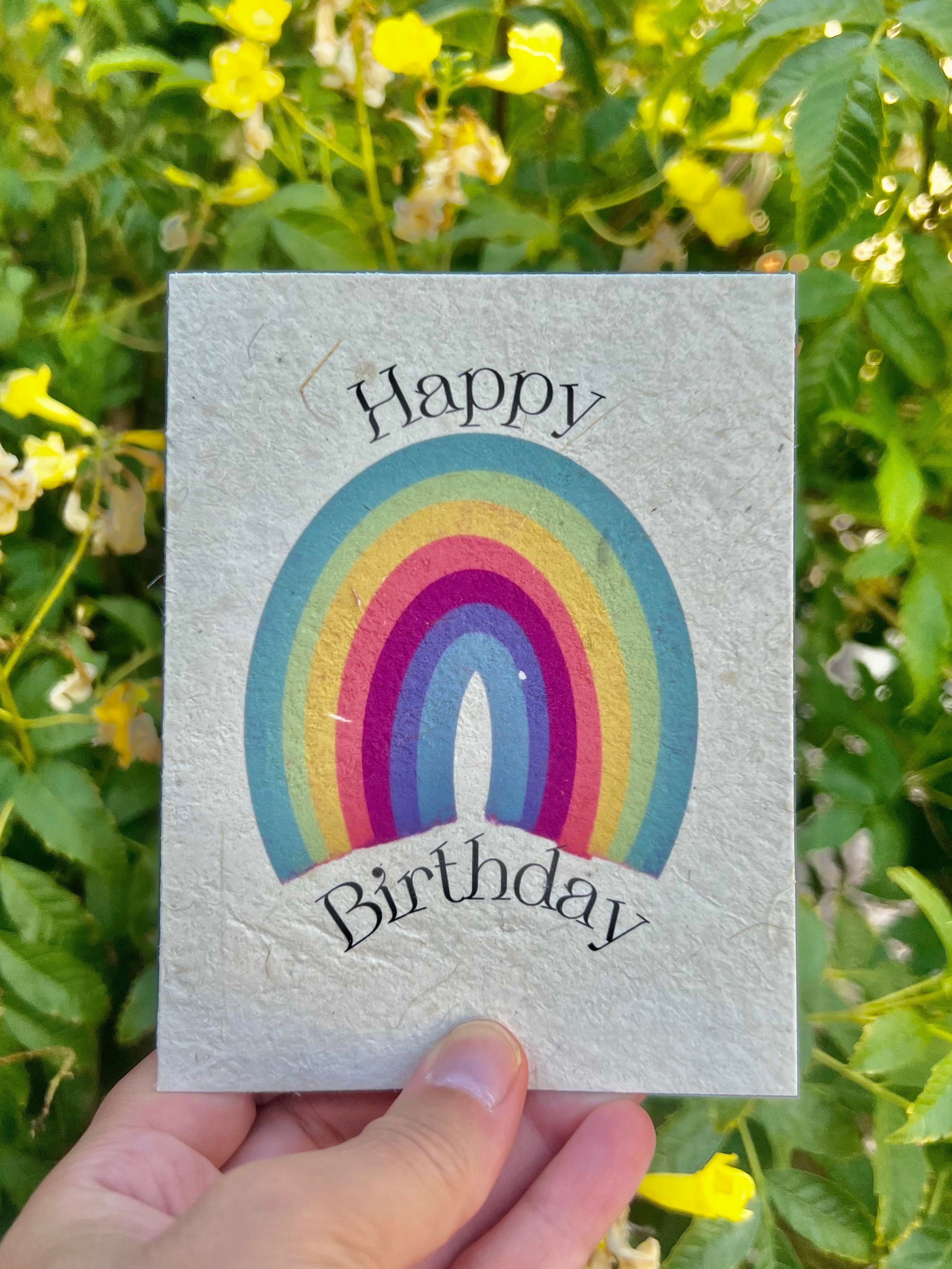 Happy Birthday plantable greeting card, rainbow  greeting card, hand drawn greeting card