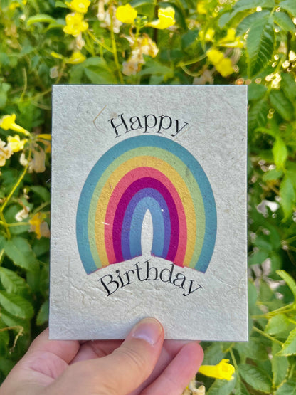 Happy Birthday plantable greeting card, rainbow  greeting card, hand drawn greeting card