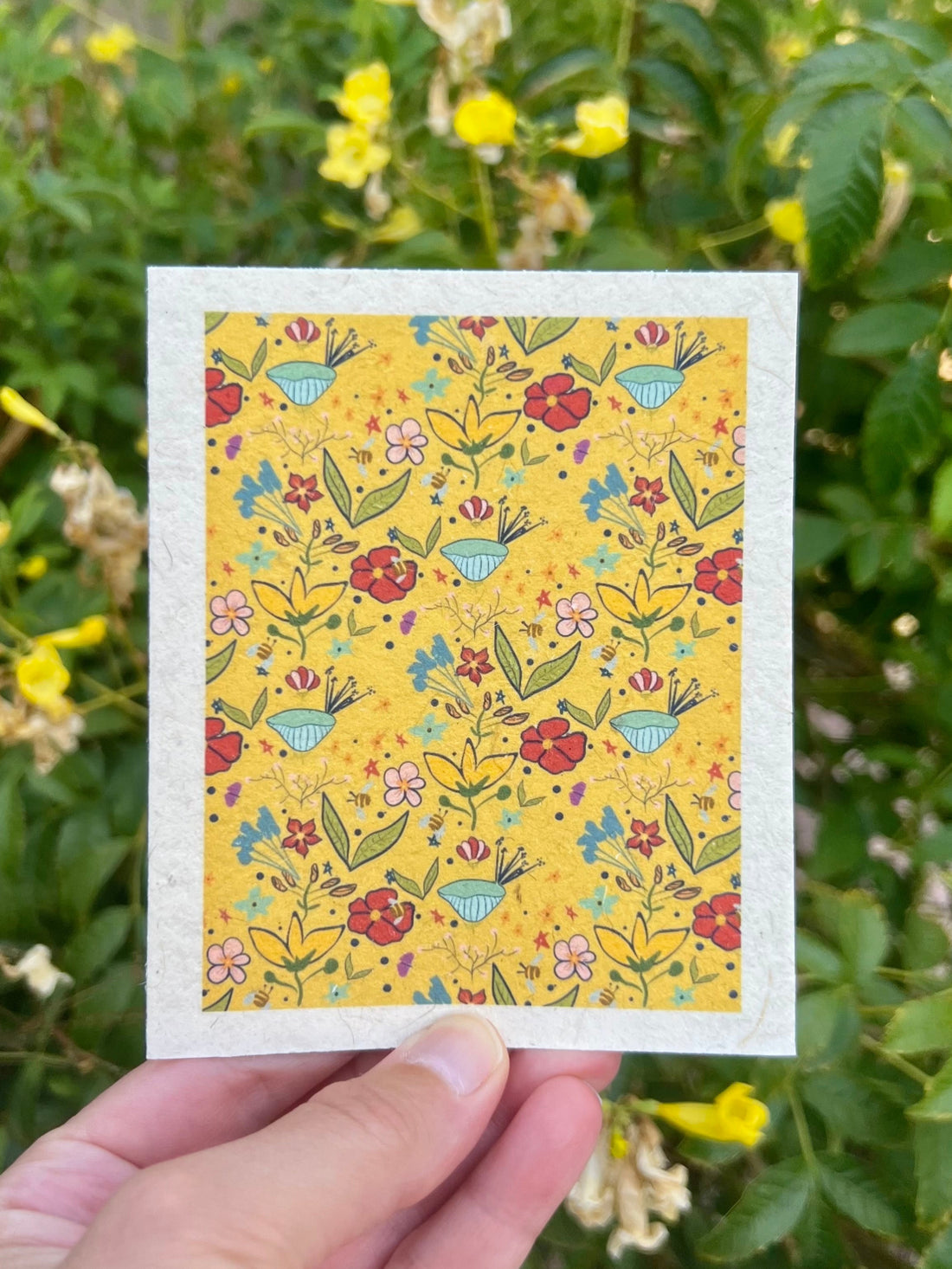 folk art floral patter on seed paper greeting card