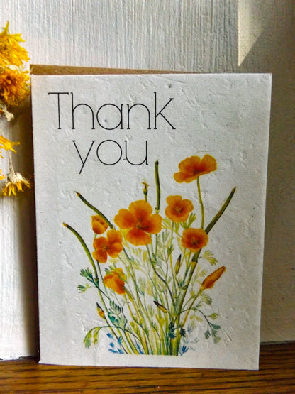 Plantable Vintage Thank You Cards || 6 pack Wildflower Seed Paper || Beyond Zero Waste || Mexican Poppy || Supports Women || Eco-friendly