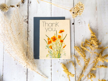 Plantable Vintage Thank You Cards || 6 pack Wildflower Seed Paper || Beyond Zero Waste || Mexican Poppy || Supports Women || Eco-friendly